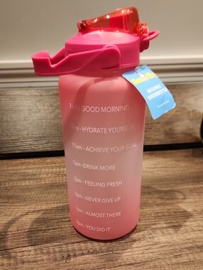 Pink Motivational Hydration Bottle with Flip Straw -